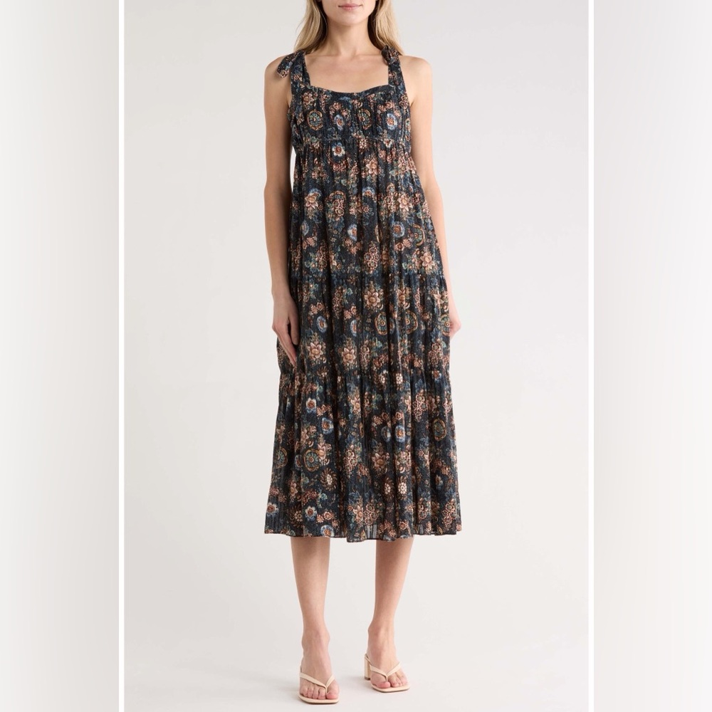 Ulla Johnson Navy Floral Tie-Shoulder Maxi Dress